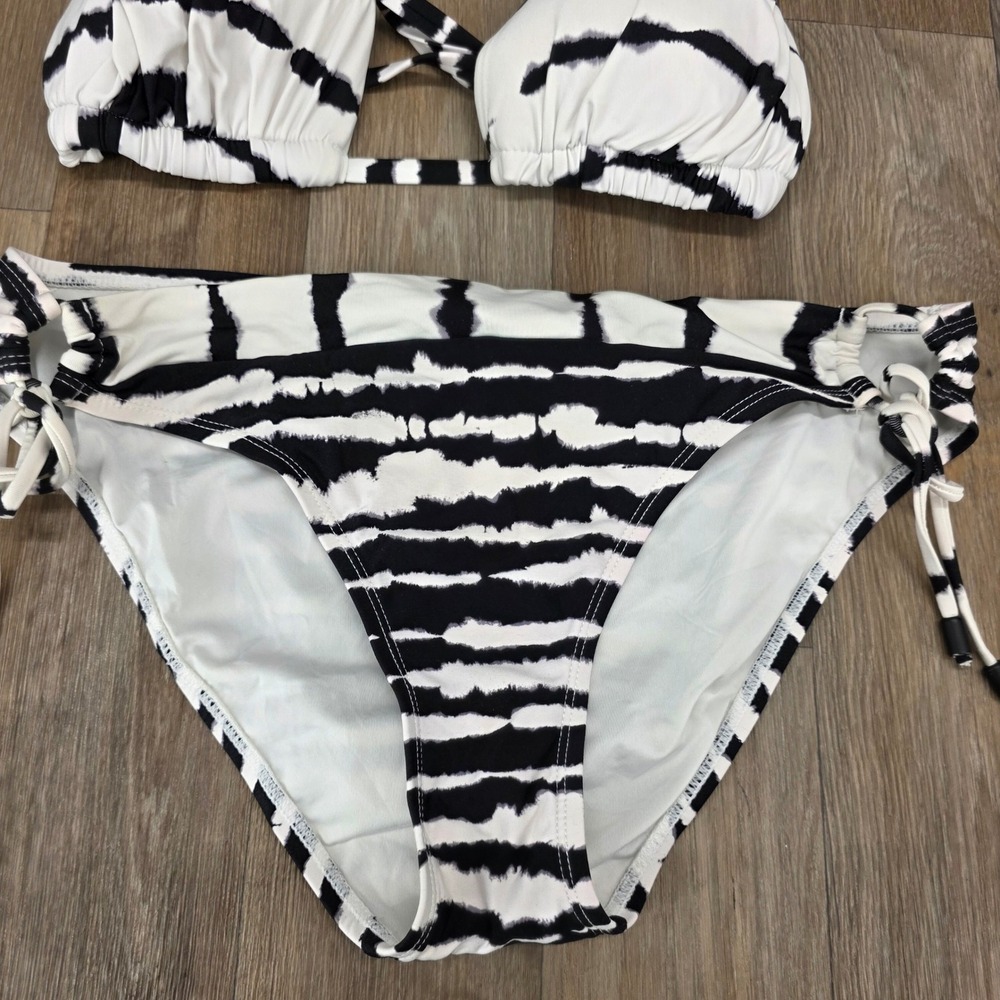 La Blanca Zebra Print Bikini Set Black White Halter Triangle Top Side Tie Bottom - Picture 4 of 13
